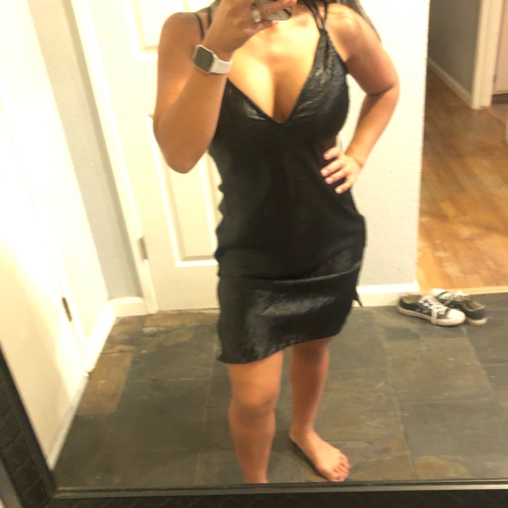 Express Satin black v neck dress